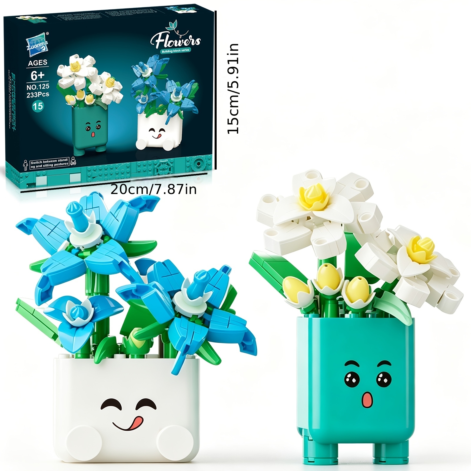 233pcs Cute Face Flower Pot Interlocking Building Blocks